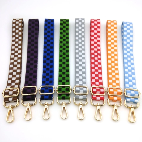 Adjustable Checkerboard Woven Polyester Bag Strap Replacement Shoulder Strap For Women Crossbody Strap With Metal Clasp