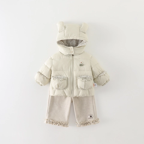 Kleinkind Mädchen Winter Verdickte Warme Kapuzenjacke Blumen Langarmshirt Rüschenhose Ausgehkleidung Outfit Casual Anzug