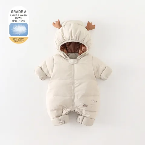 Infant Winter Hooded Down Romper Cute Cartoon Deer Antler White Duck Down Snowsuit Warm Newborn Padded Outdoor Jumpsuit