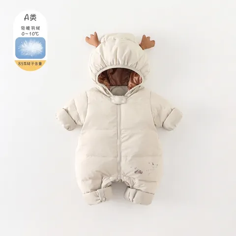 Infant Winter Hooded Down Romper Cute Cartoon Deer Antler White Duck Down Snowsuit Warm Newborn Padded Outdoor Jumpsuit