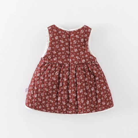 Robe Rembourrée Florale Piquée pour Bébés Filles Robe de Princesse Sans Manches Chaude d'Hiver pour Nourrissons