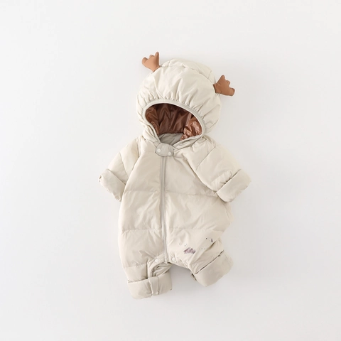 Infant Winter Hooded Down Romper Cute Cartoon Deer Antler White Duck Down Snowsuit Warm Newborn Padded Outdoor Jumpsuit