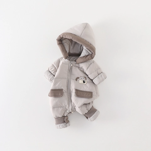 Combinaison en Duvet d'Hiver pour Bébé Garçon à Capuche Épaisse Chaude Barboteuse en Duvet de Canard Blanc Chien