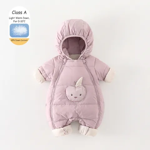 Combinaison en Duvet d'Hiver pour Bébé Fille à Capuche Garnissage en Duvet de Canard Blanc Barboteuse Chaude Pomme Cartoon