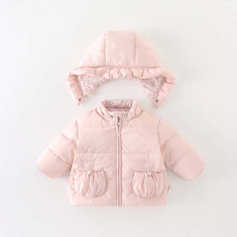Piumino Invernale con Cappuccio per Neonata Cappotto Caldo in Piuma d'Anatra Bianca con Volant e Fodera Floreale Abbigliamento Dolce