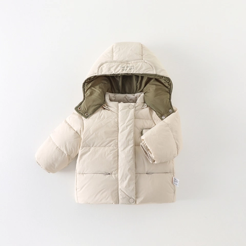Chaqueta de Plumón de Pato con Capucha de Invierno para Bebé Forro Polar Grueso Ropa de Abrigo para Bebés Color de Contraste