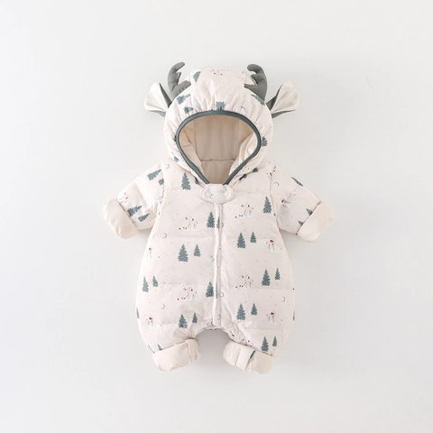 Tutina Invernale in Piuma per Neonati Ispessita Calda Tuta da Neve Con Cappuccio Decorazione Corna Cervo per Bambino Bambina
