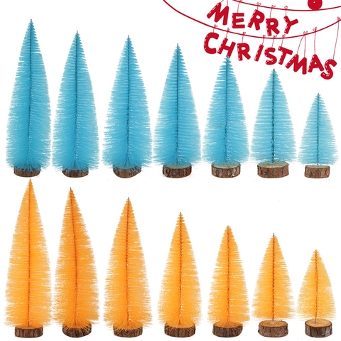 Mini Albero di Natale Fluorescente in Ago di Pino Con Base in Legno per Decorazione da Scrivania Natalizia