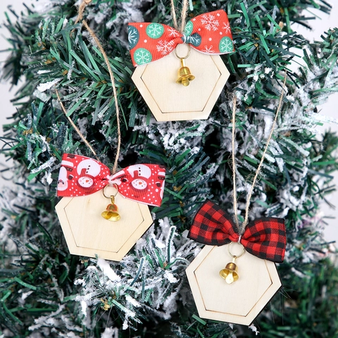 Plaque de Message Suspendue en Bois de Noël Rustique Avec Nœud Papillon Cloche Ornement de Fête pour Décor de Sapin de Noël