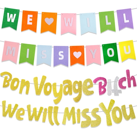 Retirement Party Decorations We Will Miss You Banner Multicolored Felt Gold Glitter Letter Hanging Garland For Farewell Party