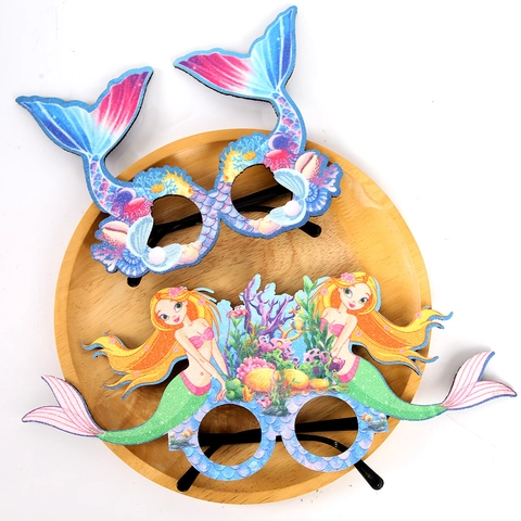 Cartoon Meerjungfrau Partybrille Ozean Thema Meerjungfrau Schwanz Muschel Seestern Glitzer Dekorative Brille Für Geburtstag Requisiten