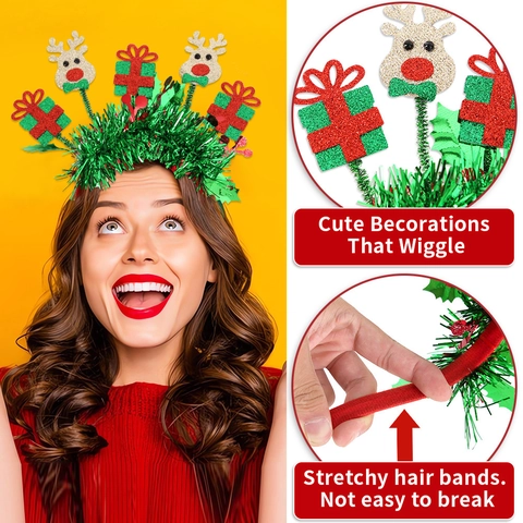 Weihnachten Haarreif Set Für Party Dekorationen Rentier Schneemann Weihnachtsbaum Weihnachtsmann Hut Schneeflocke Muster Glitzer Lametta Haarreifen Festival Haar Zubehör Für Damen Kinder Xmas Geschenke