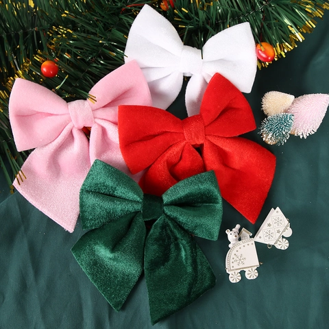 Red Velvet Christmas Bow Christmas Tree Hanging Ornaments Window Showcase Large Bowknot Festival Party Decor