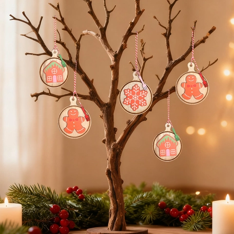 Weihnachten Holz Runde Hängeornamente Lebkuchenmann Haus Schneeflocke Anhänger Feiertag Party Dekoration Weihnachtsbaumschmuck