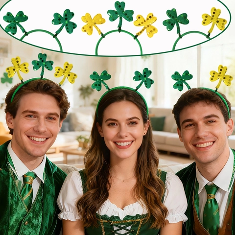 St Patrick's Day Shamrock Headband For Women Men Kids Glitter Sequin Irish Lucky Clover Party Favors Hair Accessories Photo Props