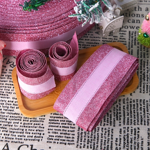 Ruban Pailleté Rose Pour Décoration De Sapin De Noël Ruban Cadeau Festif Décoratif Articles De Fête Ruban En Polyester