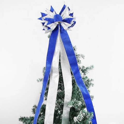 Large Christmas Tree Topper Bow Decoration Glitter Flannel Velvet Ribbon Ornament For Festival Home Party Layout Elegant Bow