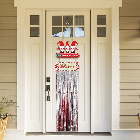 Decorazione da Appendere alla Porta in Legno di Natale Design Animato Renna Babbo Natale Pupazzo di Neve Con Frange di Pioggia PET