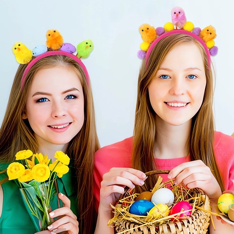 Decorazione di Pasqua Cerchietto di Peluche con Pulcino e Uova Colorate per Bambini Accessori per Feste e Vacanze