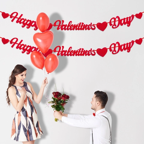 Happy Valentine's Day Rosso Cuore Carta Lettere Stendardo Ghirlanda Appesa Brillante Stendardo Per Decorazione Camera Festa Romantica
