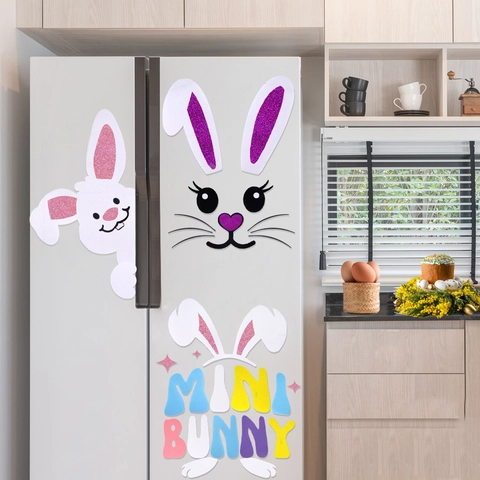 Ostern Hase Wandaufkleber DIY Filz Glitzer Hasengesicht Happy Easter HOP Buchstaben Fensterbilder Für Haus Party Deko