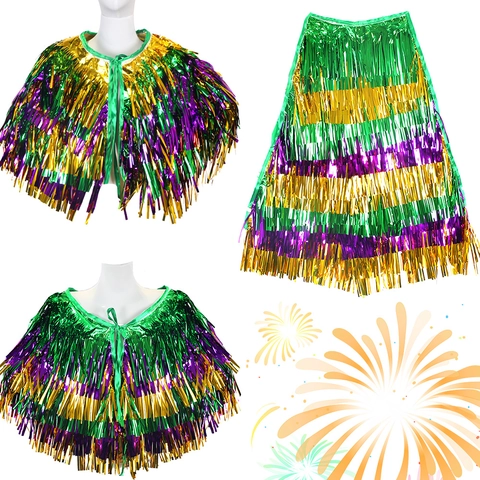 Festlicher Karneval Mardi Gras Lametta Fransen Umhang Metallfolie Quaste Schal Für Performance Party Requisite Unisex Kostüm