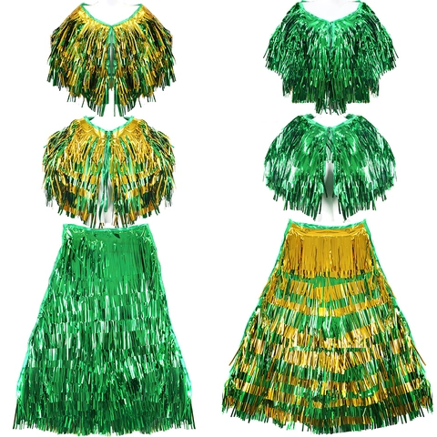 Mantello con Frange di Tinsel per San Patrizio Verde Oro Metallico Costume da Spettacolo per Carnevale Festa Parata Adulti