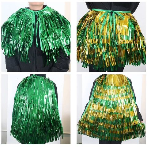 Cape à Franges Brillantes de la Saint-Patrick Guirlande Métallique Vert Or Brillante pour Carnaval Fête Accessoire Déguisement