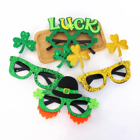St Patrick Day Party Glasses Shamrock Eyeglasses Leprechaun Costume Accessories Green Gold Festive Eyewear For Holiday Decor