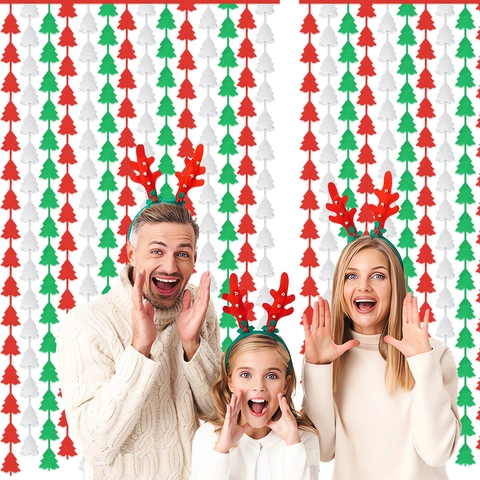 Christmas Tree Tinsel Curtain Red Green Silver Metallic Foil Fringe Door Curtain For Festive Party Backdrop Decorations