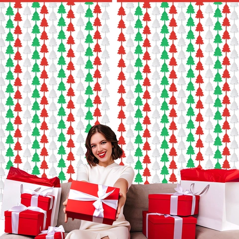 Christmas Tree Shape Fringe Curtain Shiny Rain Satin Tassel Backdrop Hanging Streamers For Holiday Party Wall Decoration