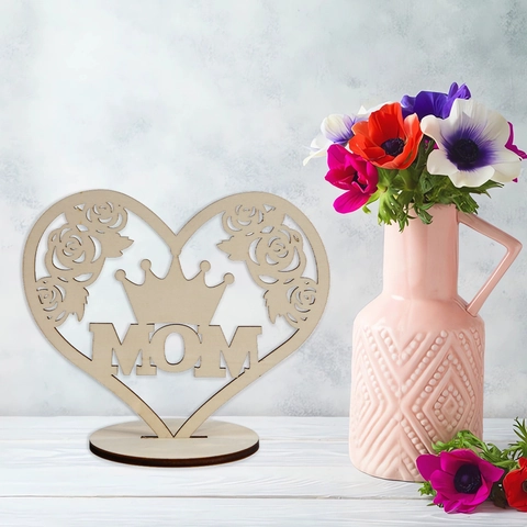 Decorazione da Tavolo Cuore in Legno per Festa della Mamma Papà Scrivania Mom Super Dad Best Dad Regalo Decorazione Desktop