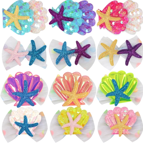 Schattige Zeemeermin Schelp Zeester Haarclips Voor Meisjes Oceaan Thema Verjaardagsfeest Pailletten Mesh Eendenbek Haaraccessoires Voor Kinderen
