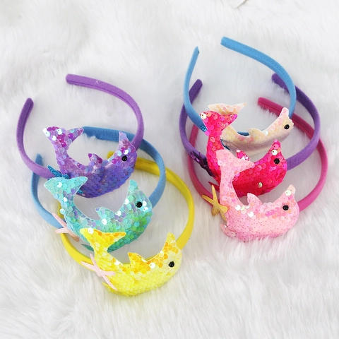Cerchietto con Delfino e Stella Marina di Paillettes per Bambini Decorazione Festa di Compleanno Tema Oceano Costume