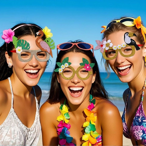 Hawaiianische Tropische Party Neuheit Brille Flamingo Ananas Palme Glitzer Kostüm Brille Für Sommer Luau Strand Party Dekor