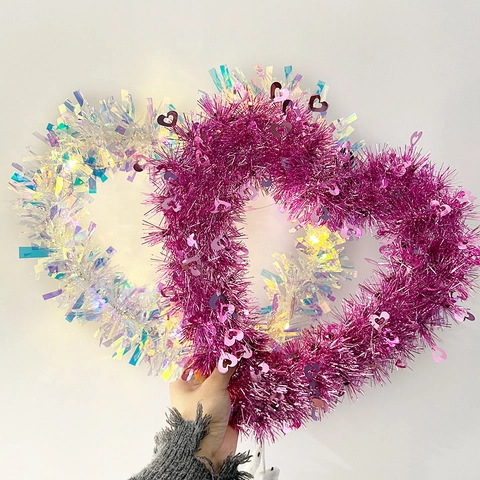 Ghirlanda di Fili Scintillanti a Forma di Cuore per San Valentino LED Romantico Rosso Rosa Ornamento per Matrimonio Casa