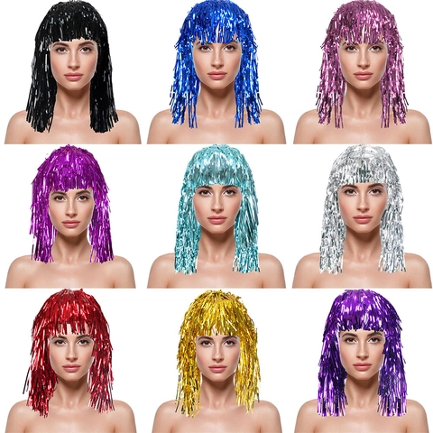 Pelucas De Oropel Metálico Coloridas Cabello De Papel De Aluminio Brillante Para Decoraciones De Disfraces De Fiesta