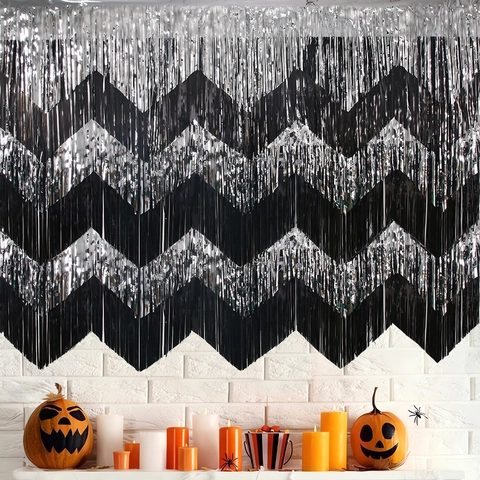 Metallic Foil Fringe Curtain Wave Pattern PET Tinsel Streamer Backdrop For Party Birthday Wedding Background Wall Decoration Banner