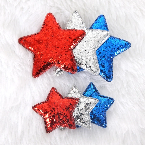 Sequin Star Hair Clips Red Silver Blue Independence Day Fourth Of July Patriotic Pentagram Alligator Clips For Women Kids