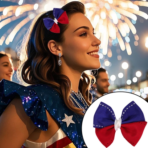 Onafhankelijkheidsdag Haarstrikken Rood Wit Blauw Sterren Strepen Lint Duckbill Clips Voor Vrouwen Meisjes Patriotisch Feest