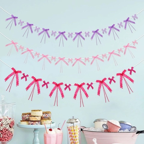 Europäischer Stil Polyester Organza Herz Muster Bögen Set Für Mädchen Geburtstag Party Hochzeit Dekorationen Hängen Ornament Stücke