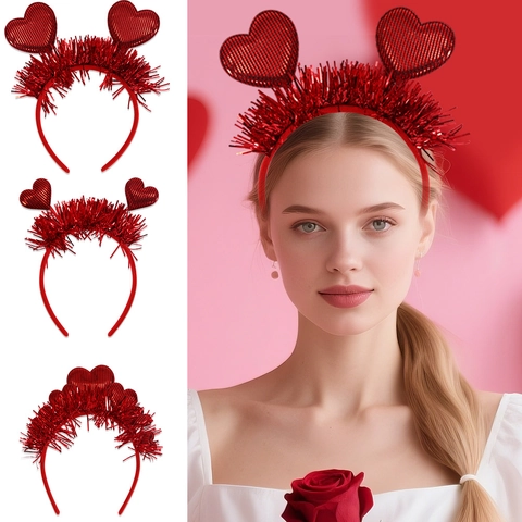 Cerchietto con Cuore Rosso con Glitter Lustrini Elastico Cerchietto per Capelli per Festa di San Valentino Oggetti di Scena per Foto Donna Ragazza Accessori Festivi