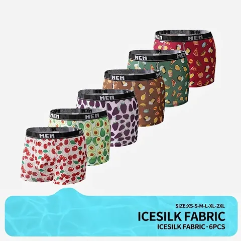 Boxers Pour Hommes En Polyester Rafraîchissant Imprimé Fruits Et Aliments Sous-vêtements Respirants Taille Moyenne Pour Hommes