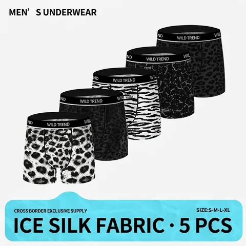 Bóxers de Seda de Hielo para Hombre Transpirables Estampado de Leopardo Ropa Interior Deportiva Cómodos Cintura Media Multicolor