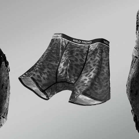 Bóxers de Seda de Hielo para Hombre Transpirables Estampado de Leopardo Ropa Interior Deportiva Cómodos Cintura Media Multicolor