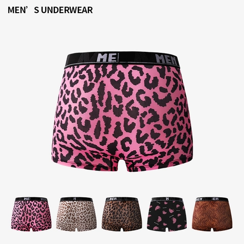 Herren Leopard Muster Boxershorts Eisseide Atmungsaktiv Mittlere Taille Unterwäsche Tierdruck Sexy Strick Trunks Für Herren