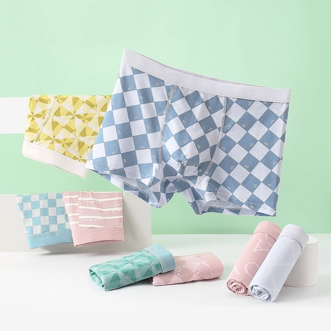 Calzoncillos Boxer de Algodón para Hombre Adolescentes Estudiantes Transpirables de Punto Patrones Geométricos Cómoda Ropa Interior Diaria