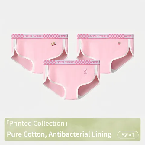 Women's Mid-Waist Cotton Breathable Briefs Junior Student Sporty Panties Cartoon Embroidery Letter Waistband