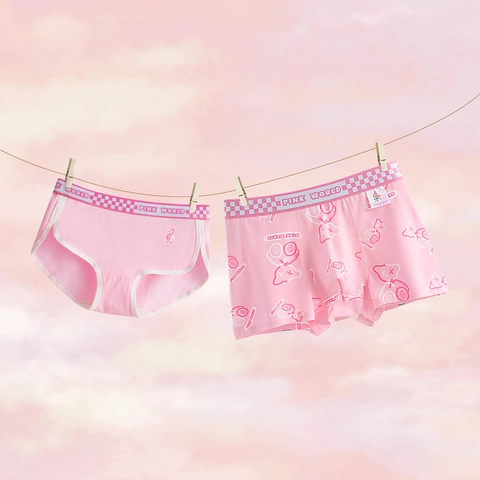 Cotton Spandex Couple Underwear Cartoon Bear Print Men Boxer Briefs Women Briefs Breathable Mid Waist Comfortable Home Sleepwear