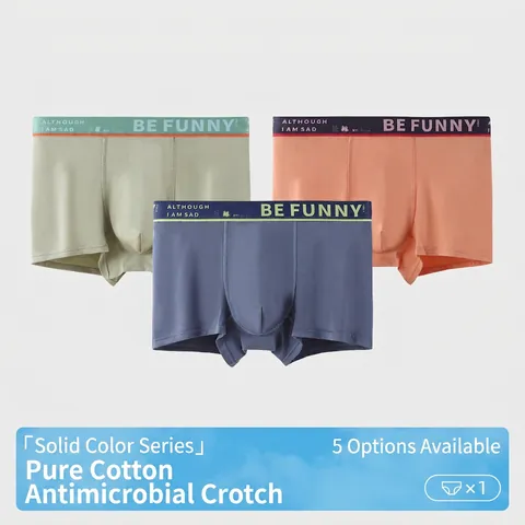 Heren Katoen Boxer Briefs Ademend Antibacterieel Effen Kleur Middelhoge Taille Gebreid Comfortabel Ondergoed met Letter Tailleband